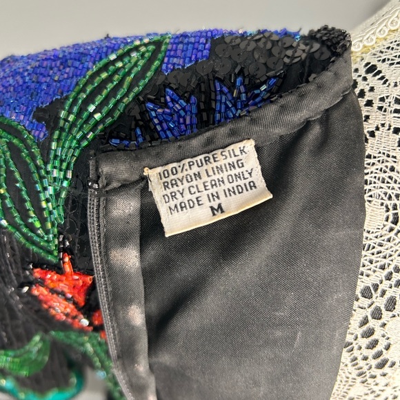 Vintage 80’s silk sequins fully beaded floral design knee length formal dress - Picture 16 of 16